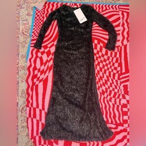 Vaquera Black Fuzzy Long-Sleeve Maxi Dress